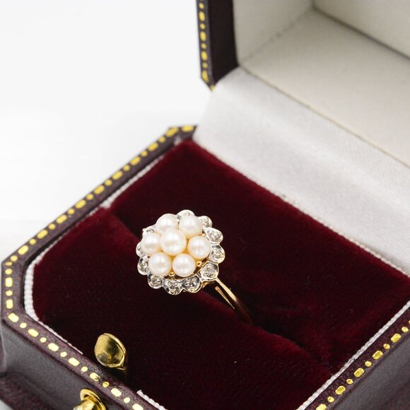 LibCo Seed Pearl Ring with Diamond Halo - Picture 2 of 10